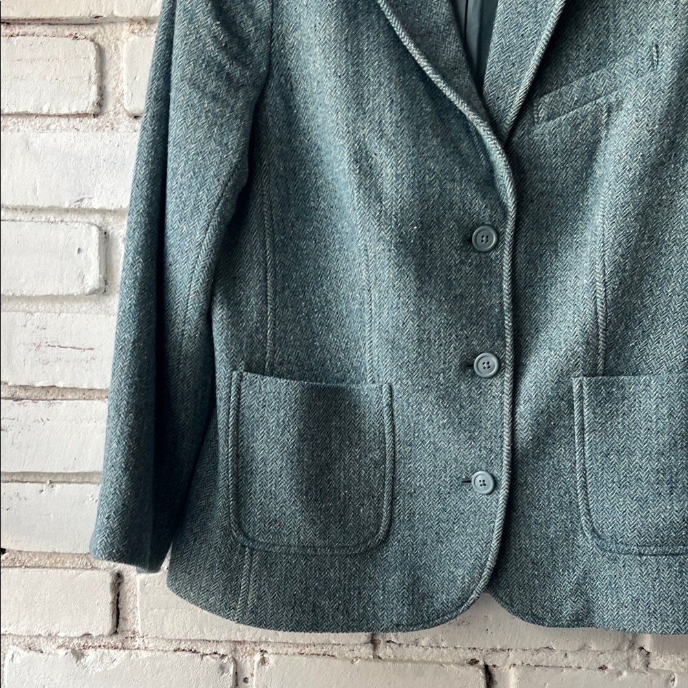 LL bean textured Women's Blue-Green Wool silk Blend Blazer - Picture 3 of 9